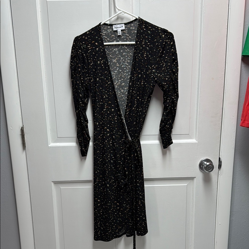 Veronica M Black and White Wrap Dress with Plunge Neckline